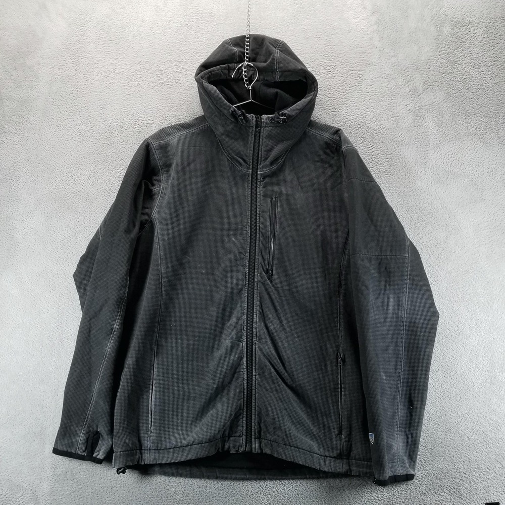 Kuhl Jacket Mens L Gray Full Zip Vintage Patina Dye Softshell Hooded Hiking